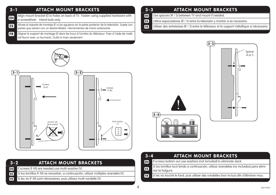 Attach mount brackets 3-4, 1 attach mount brackets, Attach mount brackets 3-2 | Attach mount brackets 3-3 | Crimson DS55 User Manual | Page 4 / 6