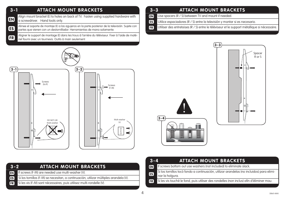 Attach mount brackets 3-4, Attach mount brackets 3-3, 1 attach mount brackets | Attach mount brackets 3-2 | Crimson DS65 User Manual | Page 4 / 6