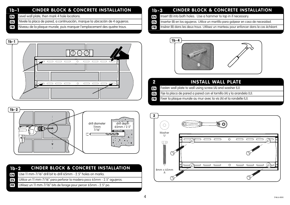 Install wall plate 2, 1b-1, 1b-3 | 1b-2 | Crimson F46A User Manual | Page 4 / 9