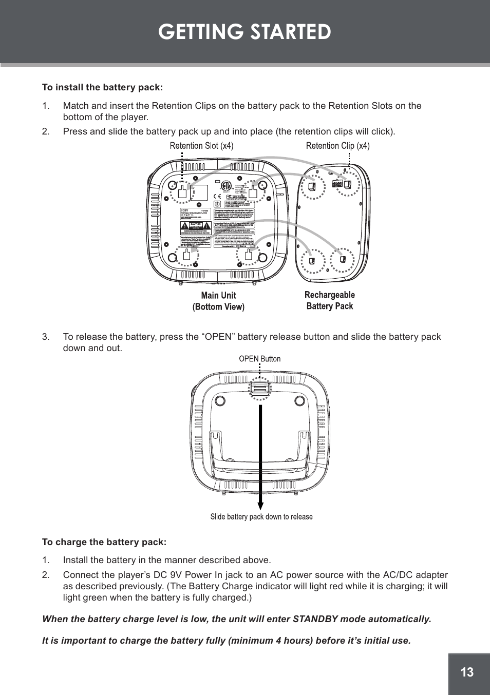 Getting started | COBY electronic TF-DVD450 User Manual | Page 13 / 28