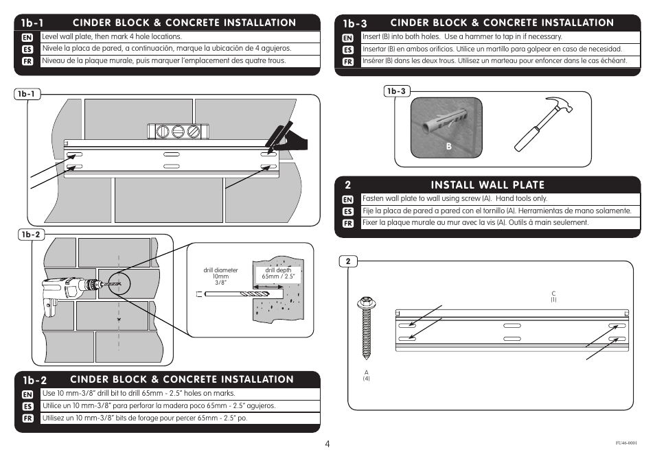 Install wall plate 2, 1b-3, 1b-1 | 1b-2 | Crimson FU46 User Manual | Page 4 / 8