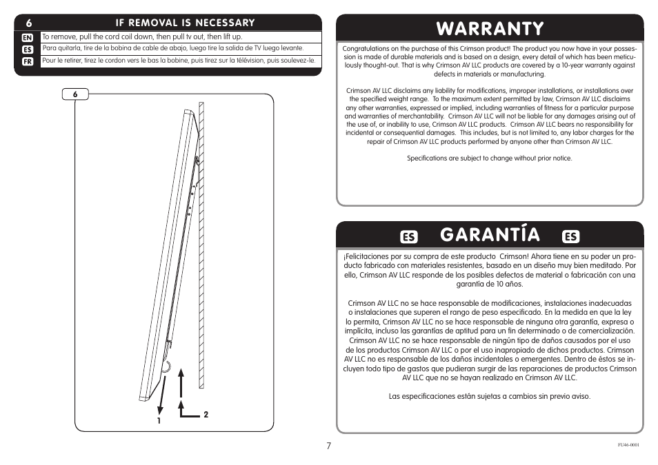 Warranty garantía | Crimson FU46 User Manual | Page 7 / 8