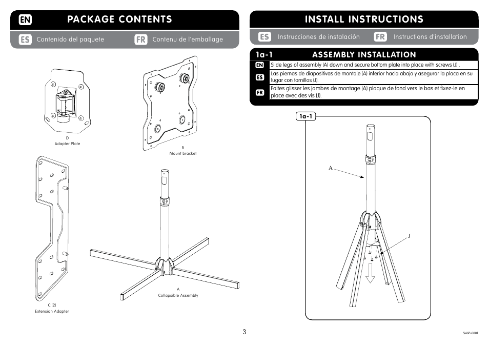 Install instructions, Package contents, Assembly installation 1a-1 | Crimson M46P User Manual | Page 3 / 8