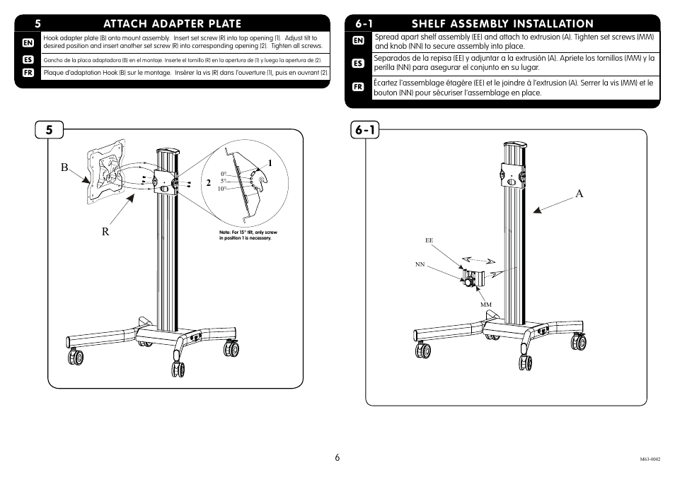 Shelf assembly installation 6-1, Attach adapter plate 5 | Crimson M63 User Manual | Page 6 / 8