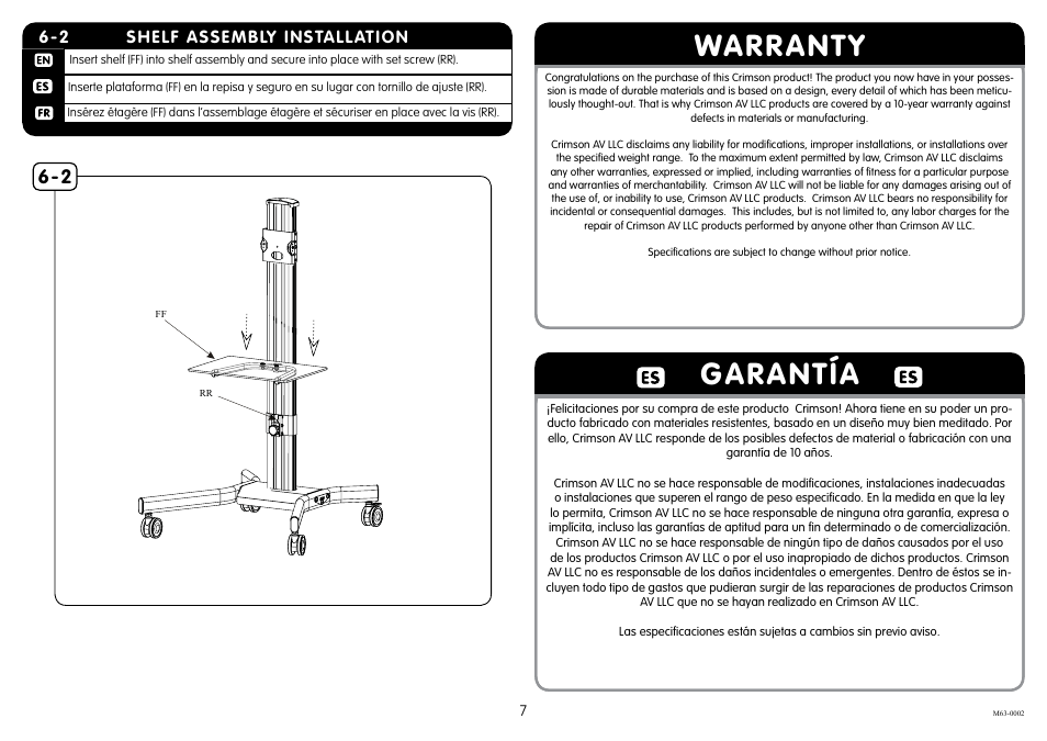 Warranty garantía | Crimson M63 User Manual | Page 7 / 8