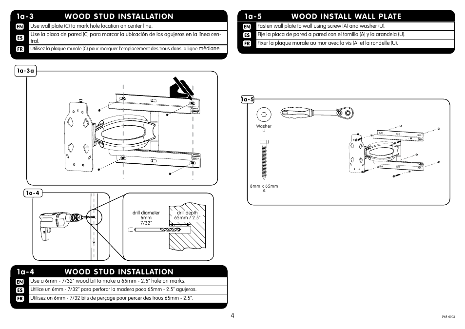 Wood install wall plate 1a-5, Wood stud installation 1a-3, Wood stud installation 1a-4 | Crimson P65 User Manual | Page 4 / 10