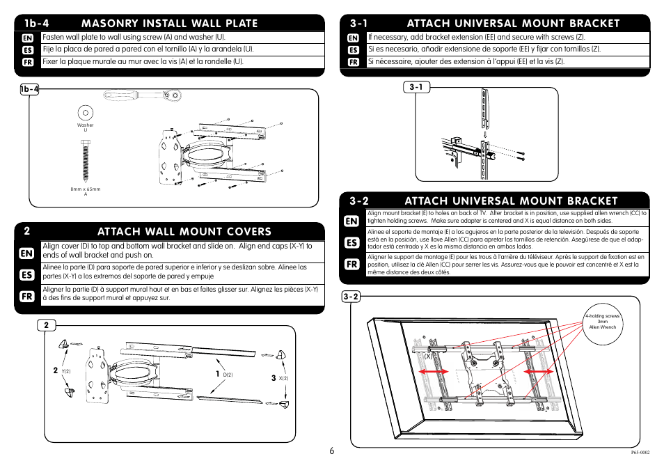 Masonry install wall plate 1b-4, 2attach wall mount covers | Crimson P65 User Manual | Page 6 / 10