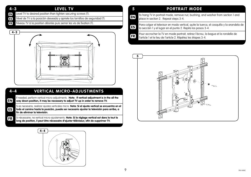 4 vertical micro-adjustments, 5portrait mode, Level tv 4-3 | Crimson P65 User Manual | Page 9 / 10