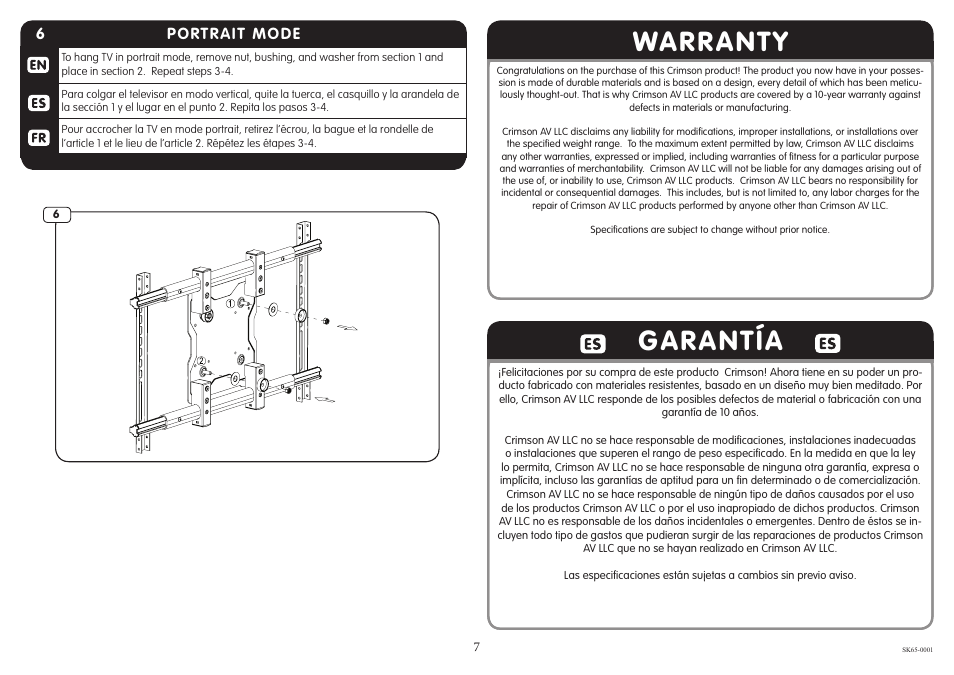 Warranty garantía | Crimson SK65 User Manual | Page 7 / 8
