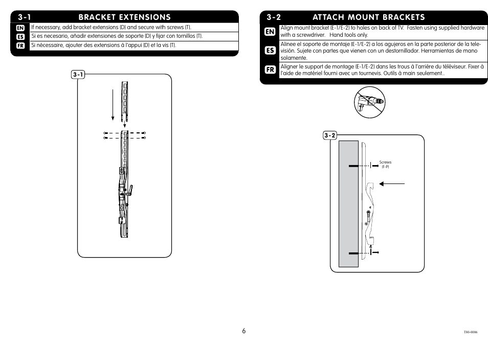 Bracket extensions 3-1, 2 attach mount brackets | Crimson T80 User Manual | Page 6 / 8