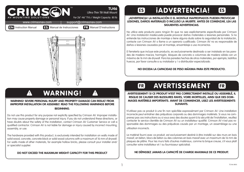 Crimson TU46 User Manual | 8 pages