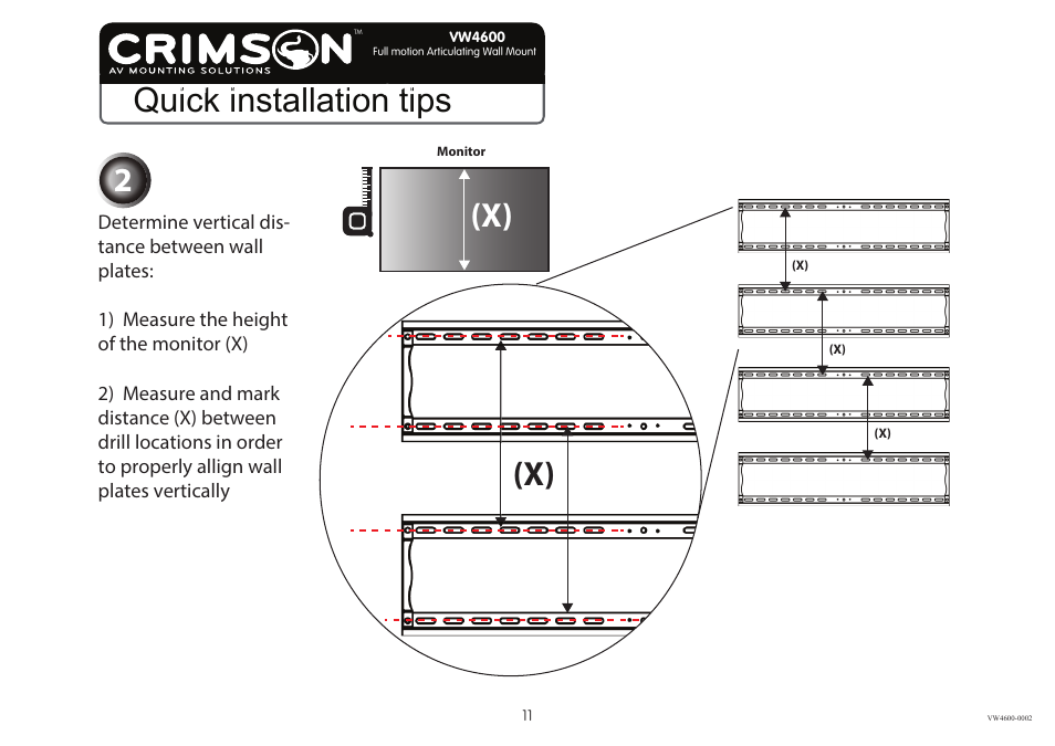 Quick installation tips, 2(x) (x) | Crimson VW4600 - VW4600G2 User Manual | Page 11 / 12