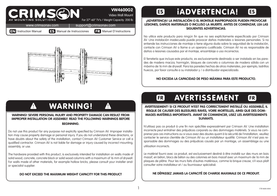 Crimson VW4600 - VW4600G2 User Manual | 12 pages