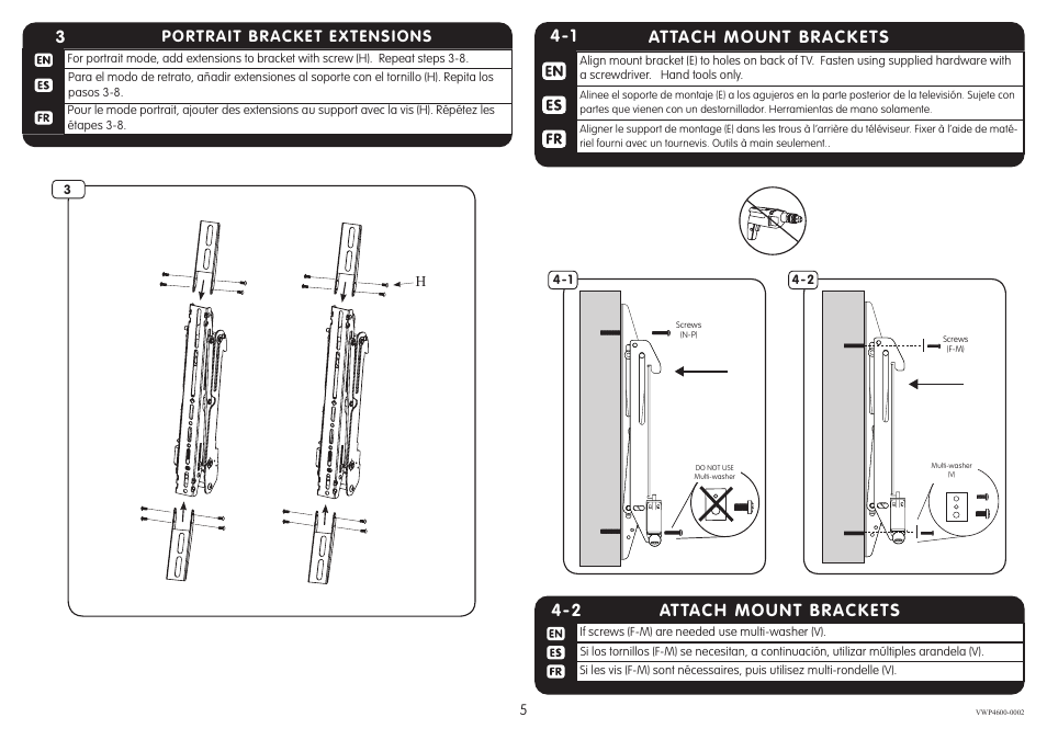 1 attach mount brackets, Attach mount brackets 4-2, Portrait bracket extensions | Crimson VWP4600 - VWP4600G2 User Manual | Page 5 / 12