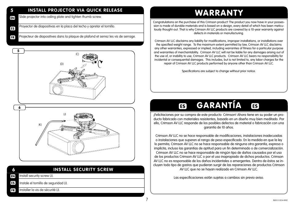 Warranty garantía | Crimson JKR User Manual | Page 7 / 8