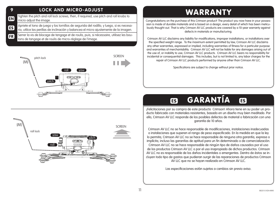 Warranty garantía | Crimson JKS3 User Manual | Page 11 / 12