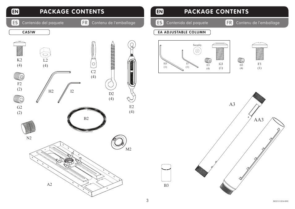 Package contents, A3 aa3 | Crimson JKS3 User Manual | Page 3 / 12