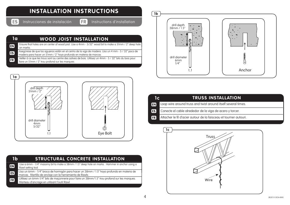 Installation instructions, Wood joist installation 1a | Crimson JKS3 User Manual | Page 4 / 12