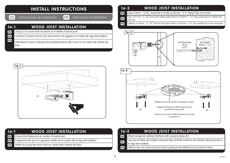 Install instructions, Wood joist installation 1a-1, Wood joist installation 1a-3 | Wood joist installation 1a-2 | Crimson JR User Manual | Page 3 / 7