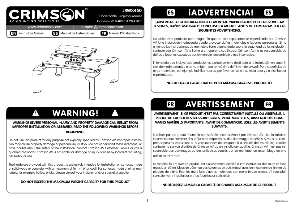 Crimson JRWX450 User Manual | 6 pages