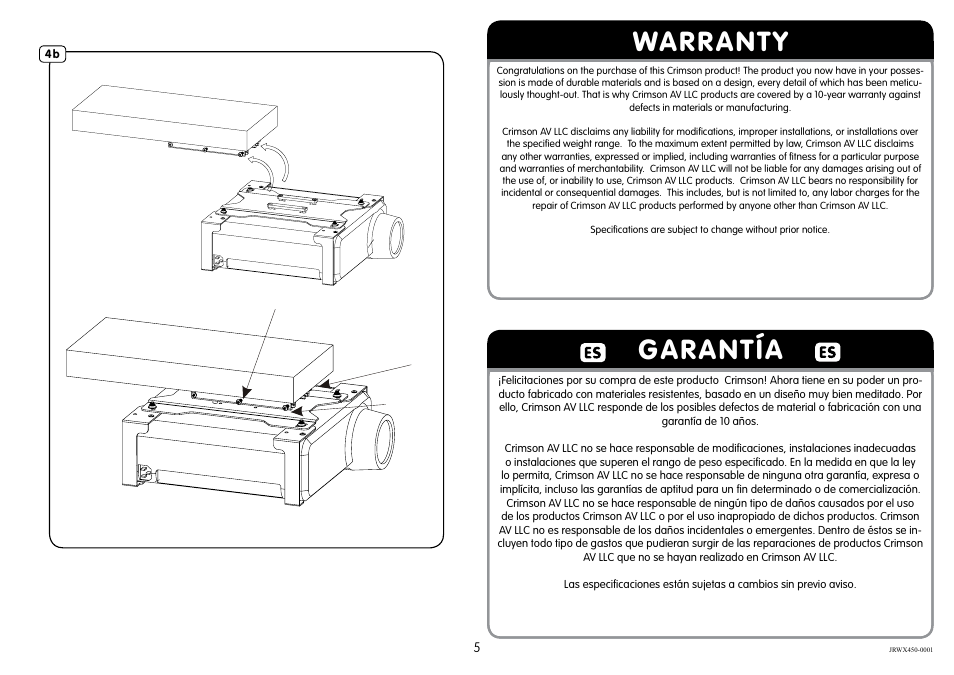 Warranty, Garantía | Crimson JRWX450 User Manual | Page 5 / 6