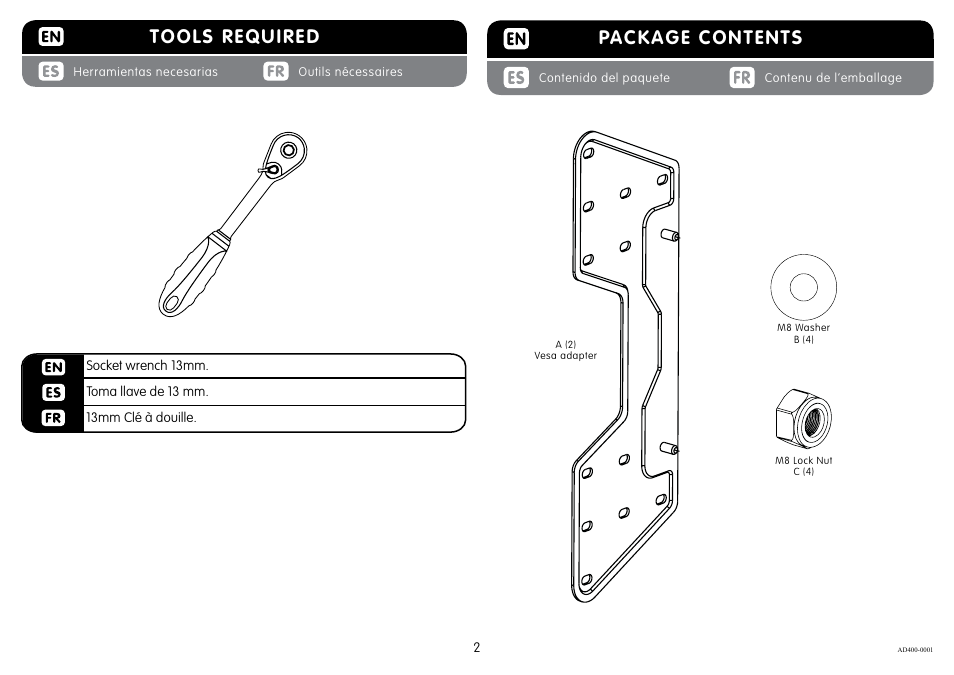 Package contents, Tools required | Crimson AD400 User Manual | Page 2 / 4