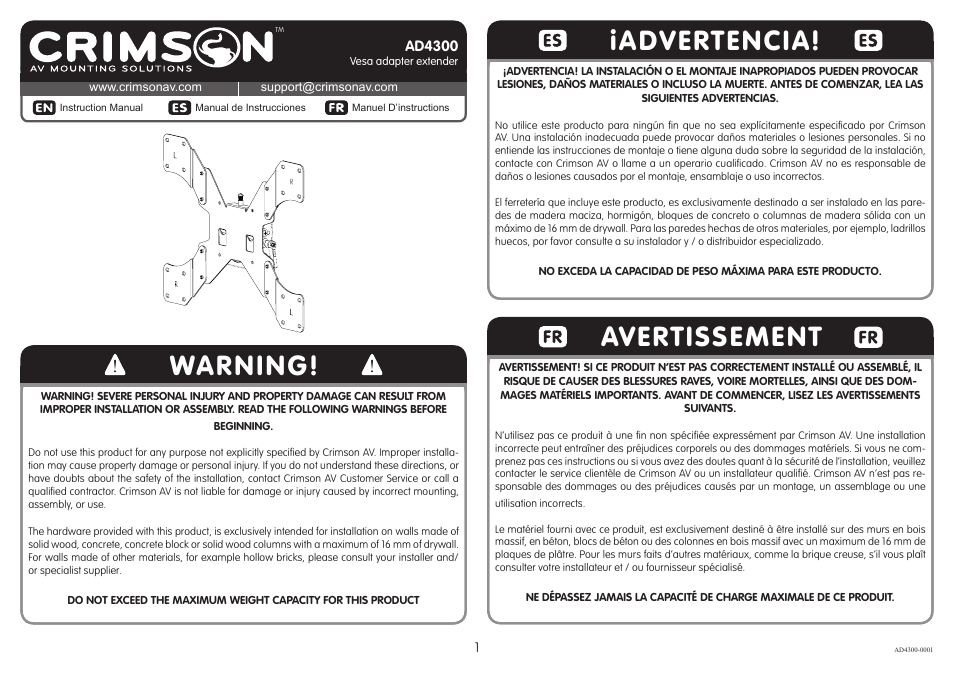 Crimson AD4300 User Manual | 3 pages