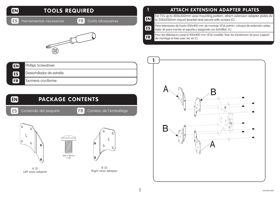 Package contents, Tools required | Crimson AD4300 User Manual | Page 2 / 3