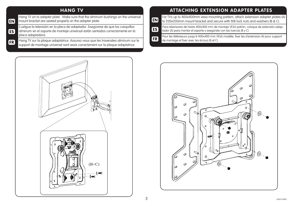 Hang tv, Attaching extension adapter plates | Crimson ADLP User Manual | Page 3 / 6