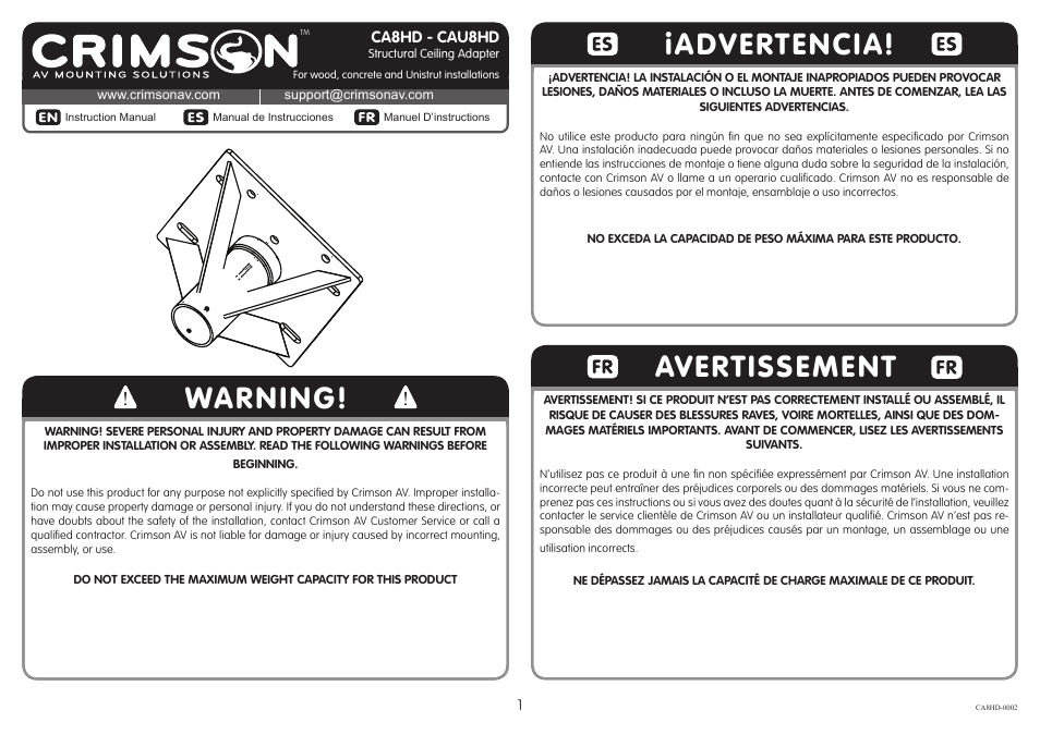 Crimson CA8HD User Manual | 5 pages