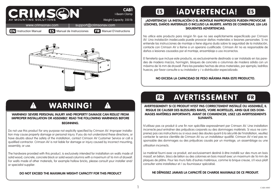 Crimson CAB1 User Manual | 5 pages