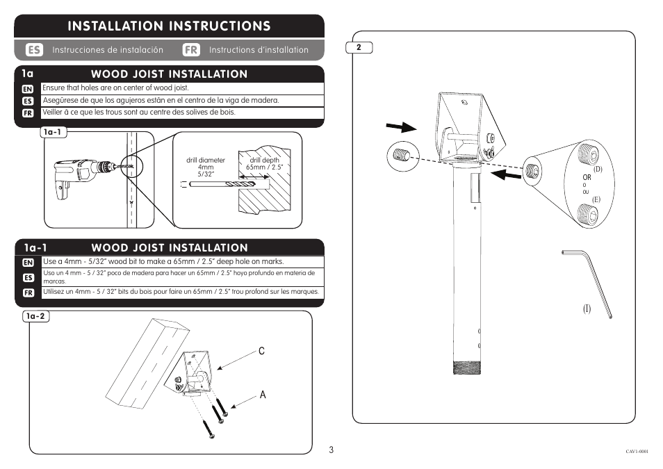 Installation instructions, Wood joist installation 1a-1, Wood joist installation | Crimson CAV1 User Manual | Page 3 / 4