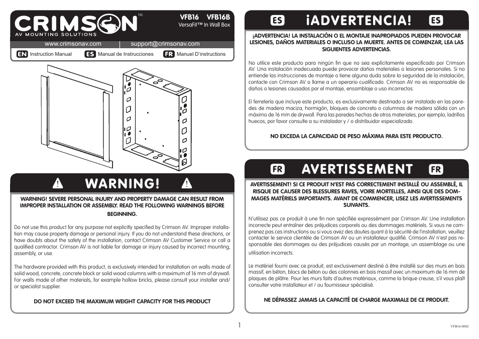 Crimson VFB16 User Manual | 4 pages