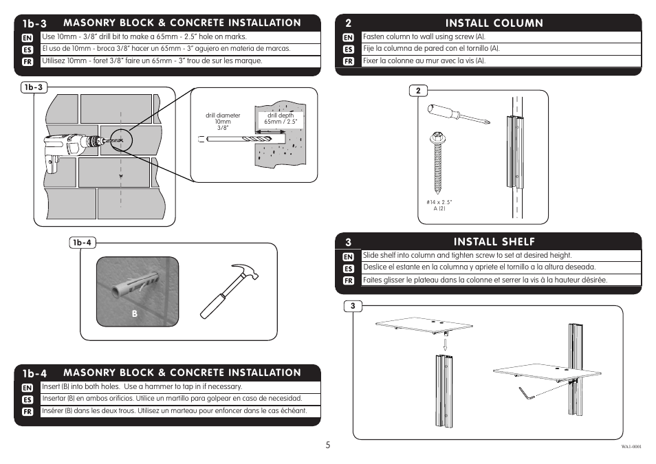 Install column 2, Install shelf 3, 1b-4 | 1b-3 | Crimson WA1 User Manual | Page 5 / 7