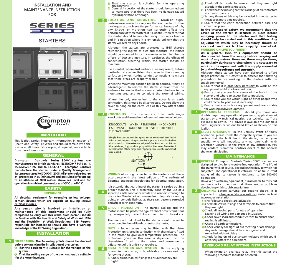 Crompton Controls 3DS1- -I User Manual | 2 pages