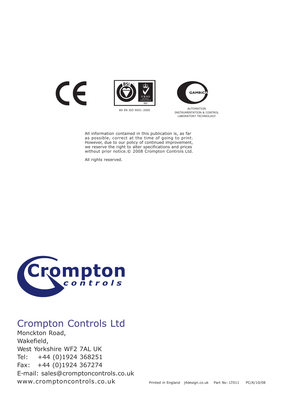 Crompton controls ltd | Crompton Controls 3DPM1CHS/10 User Manual | Page 16 / 16