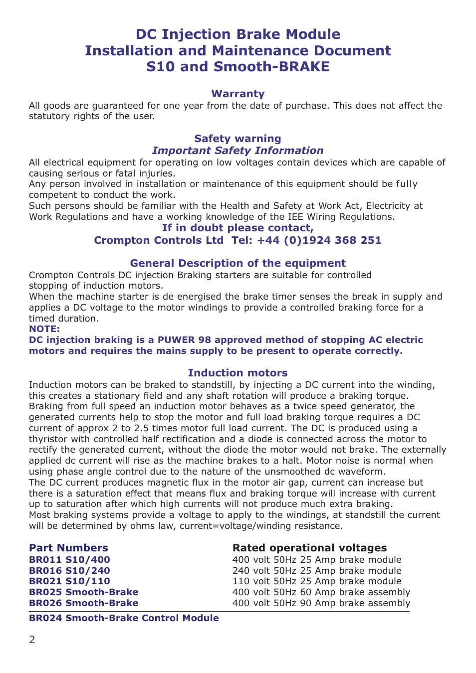 Crompton Controls 3DPM1CHS/10 User Manual | Page 2 / 16