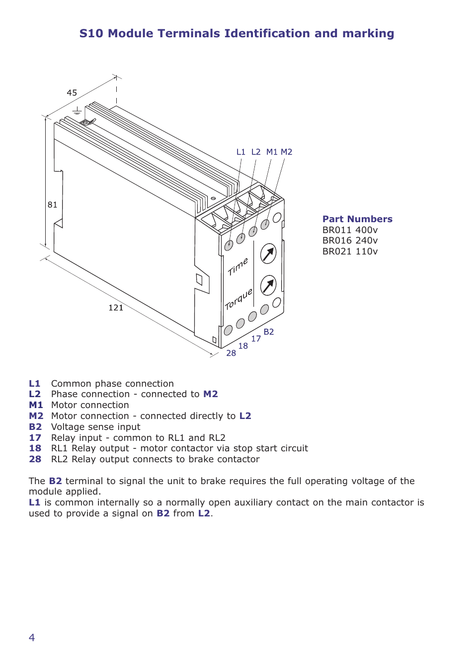 S10 module terminals identification and marking | Crompton Controls 3DPM1CHS/10 User Manual | Page 4 / 16