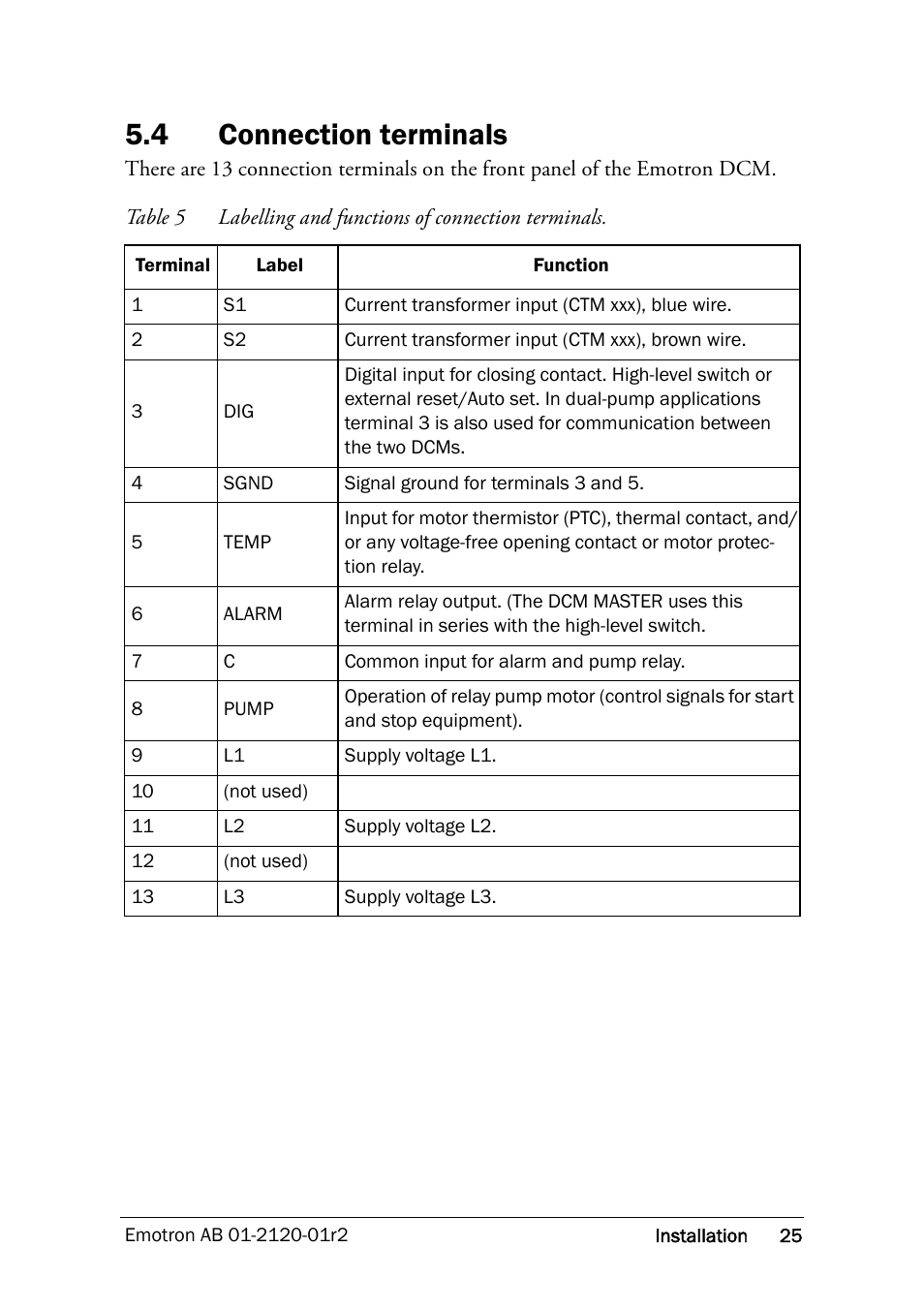 4 connection terminals, Connection terminals | Crompton Controls DCM User Manual | Page 26 / 64