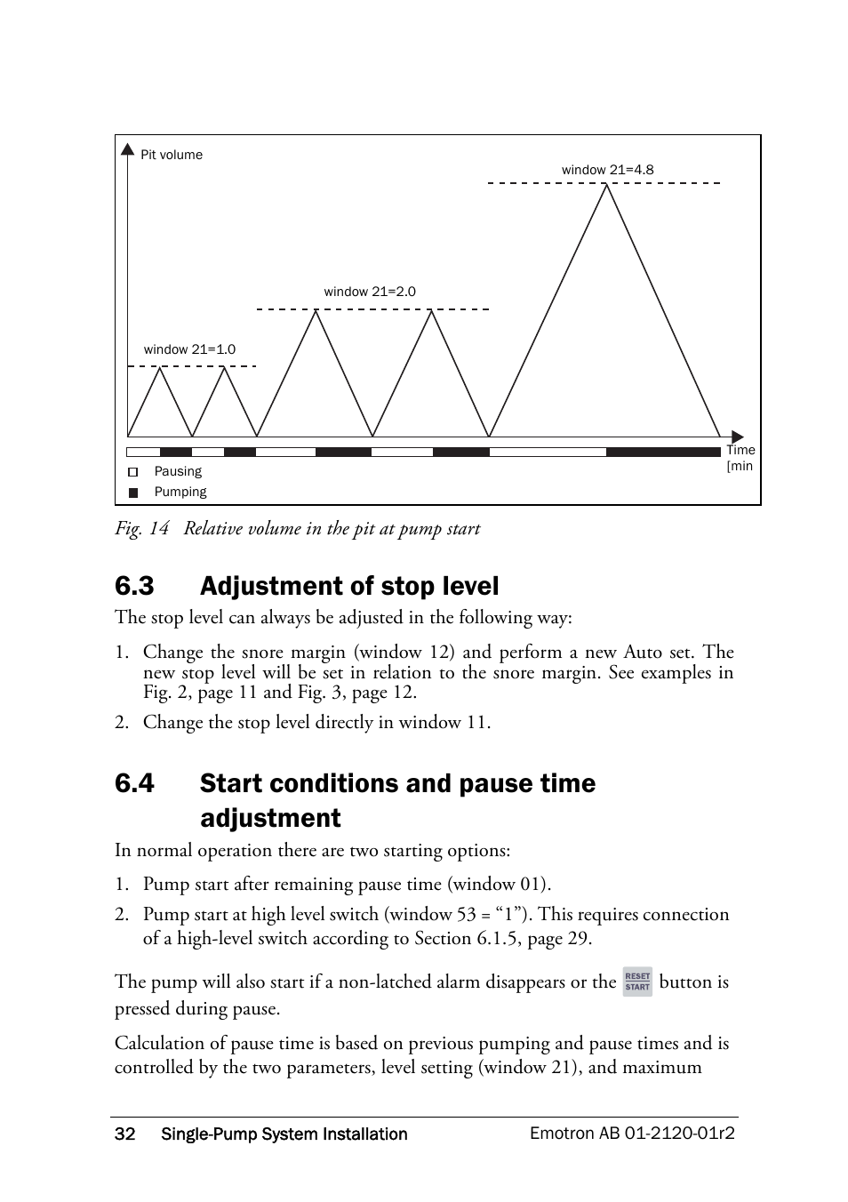 3 adjustment of stop level, 4 start conditions and pause time adjustment, Adjustment of stop level | Start conditions and pause time adjustment, D 14 | Crompton Controls DCM User Manual | Page 33 / 64
