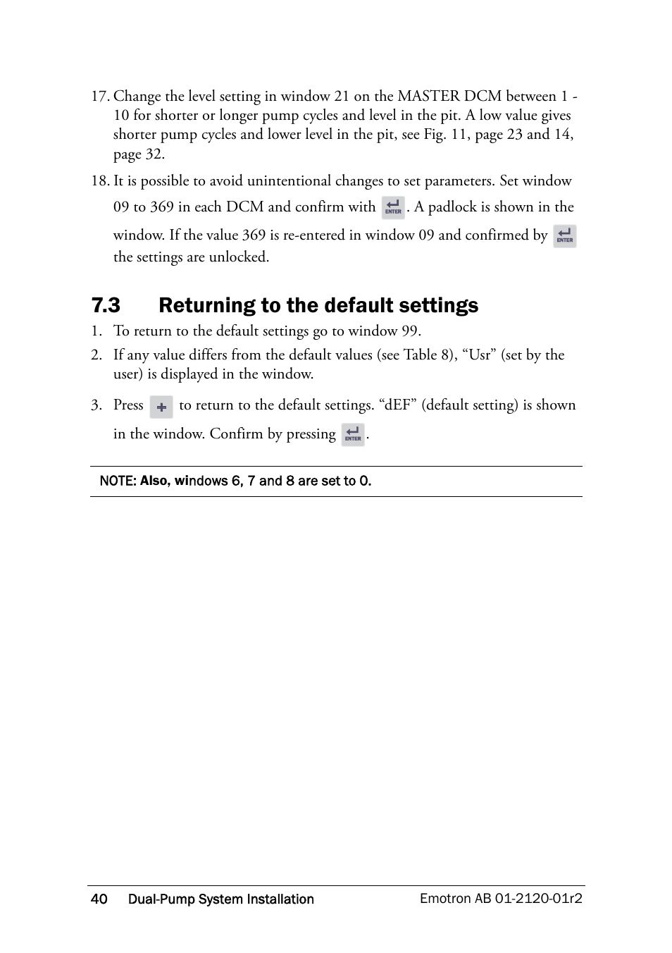 3 returning to the default settings, Returning to the default settings | Crompton Controls DCM User Manual | Page 41 / 64