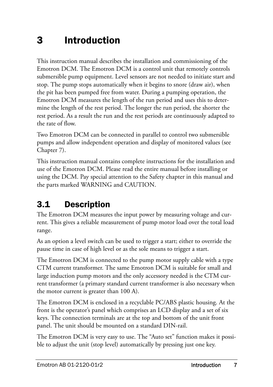 3 introduction, 1 description, Introduction | Description, 3introduction | Crompton Controls DCM User Manual | Page 8 / 64
