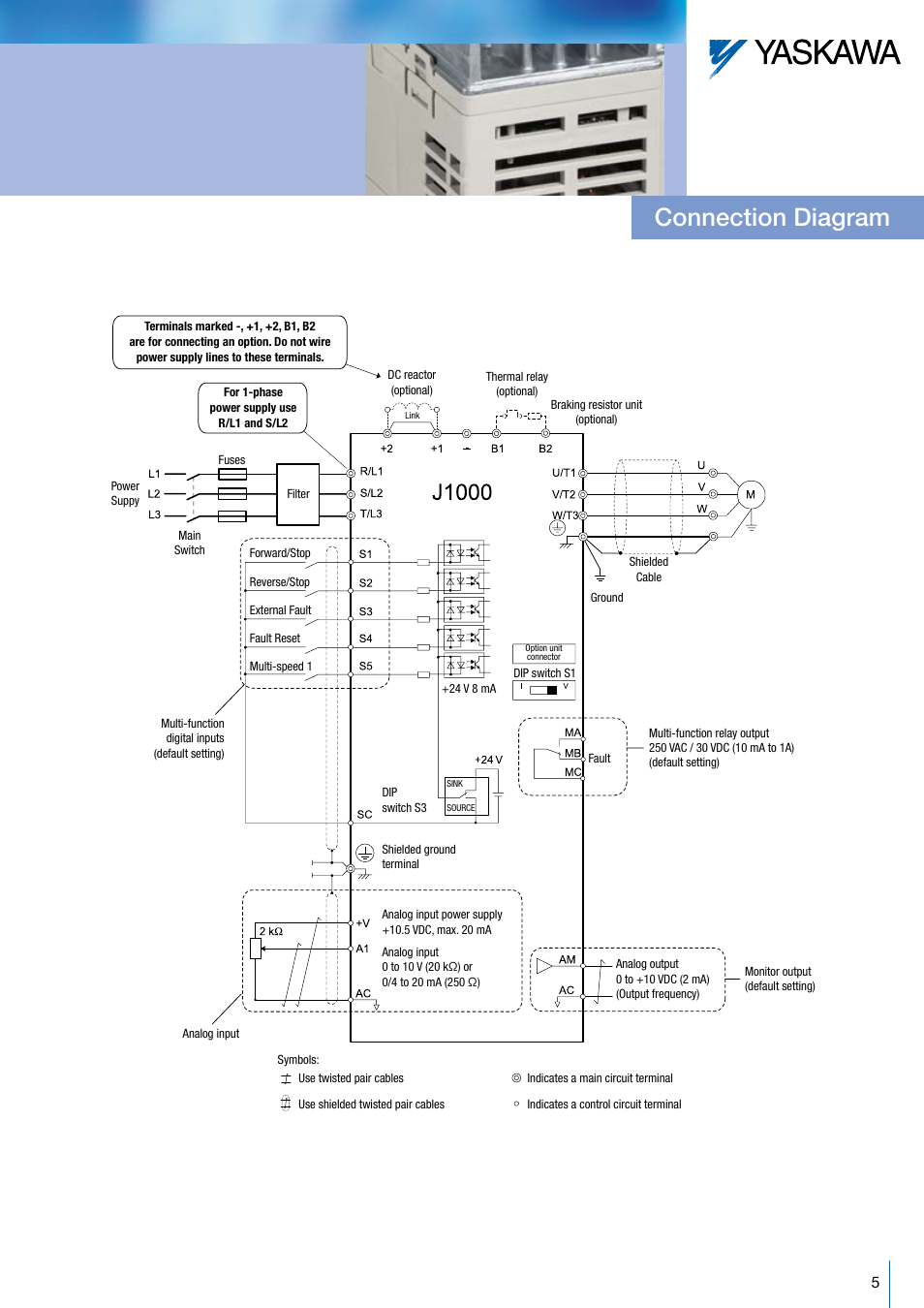 Connection diagram | Crompton Controls CIMR-JC4A0001BAA User Manual | Page 5 / 8