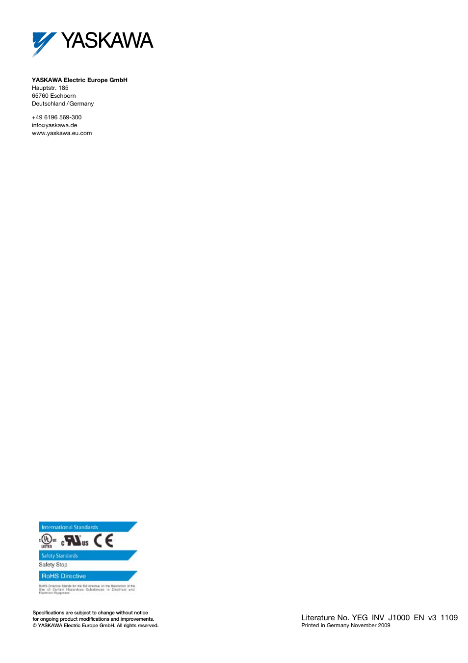 J1000 | Crompton Controls CIMR-JC4A0001BAA User Manual | Page 8 / 8