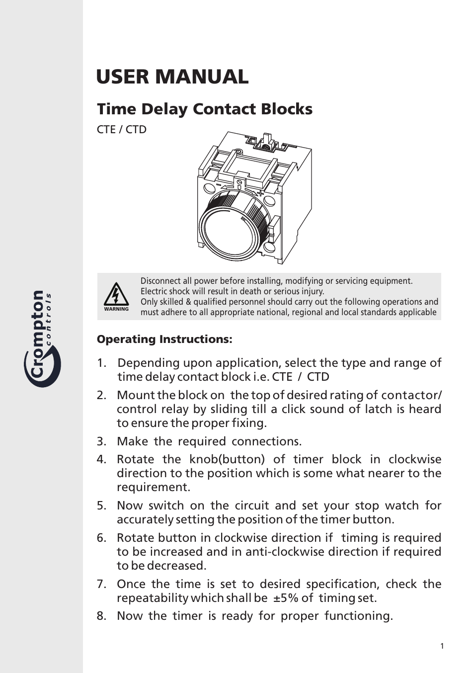 Crompton Controls CTD180 User Manual | 2 pages