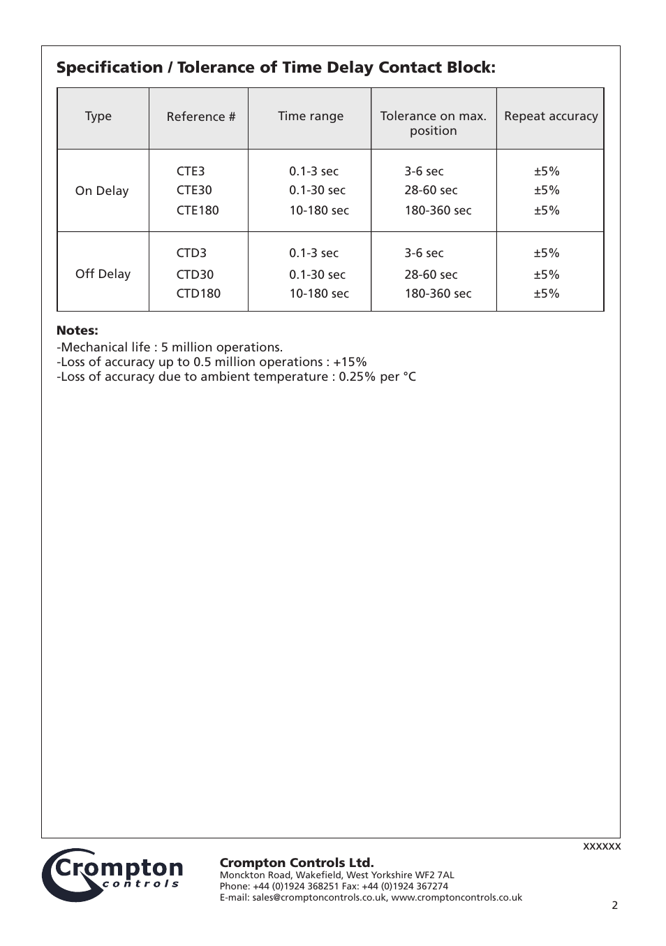 Crompton Controls CTD180 User Manual | Page 2 / 2