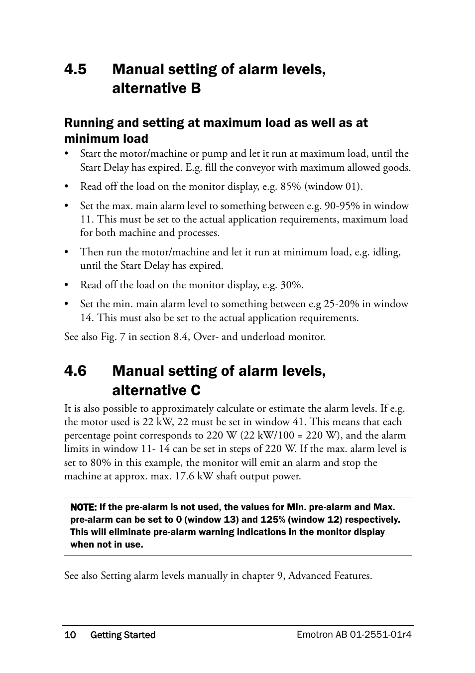 5 manual setting of alarm levels, alternative b, 6 manual setting of alarm levels, alternative c, Manual setting of alarm levels, alternative b | Manual setting of alarm levels, alternative c | Crompton Controls M20 User Manual | Page 11 / 56