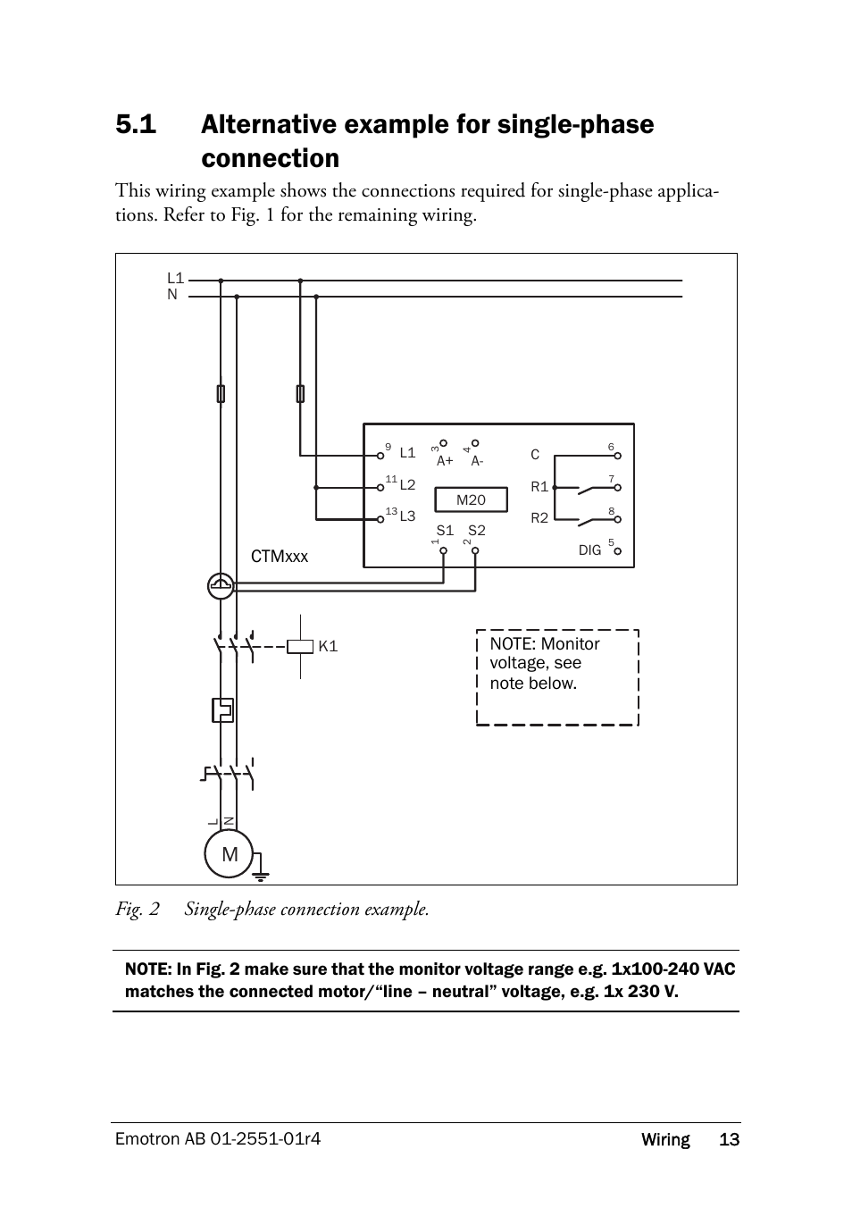 1 alternative example for single-phase connection, Alternative example for single-phase connection, Al (fig. 2) | Crompton Controls M20 User Manual | Page 14 / 56