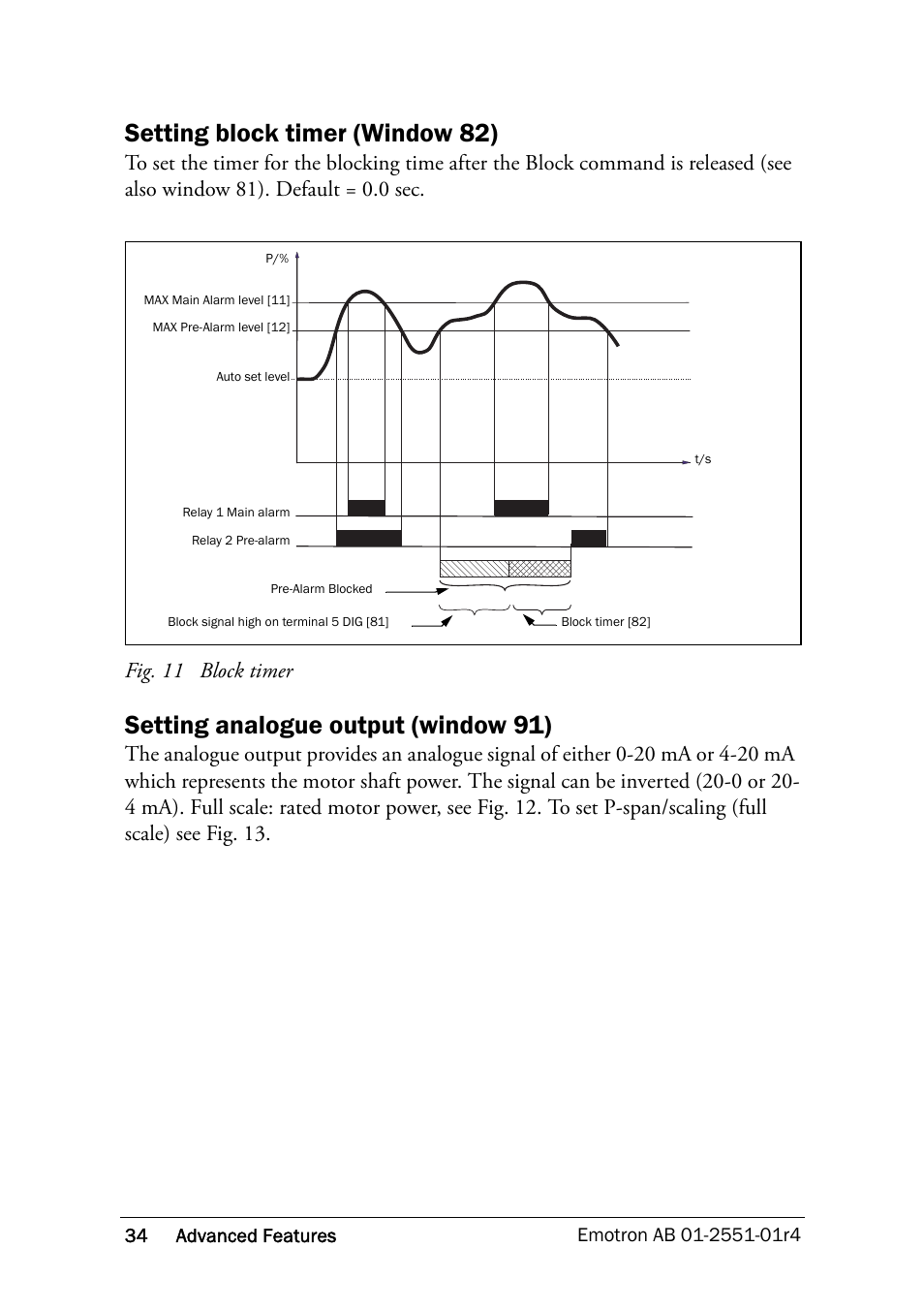 Setting block timer (window 82), Setting analogue output (window 91) | Crompton Controls M20 User Manual | Page 35 / 56