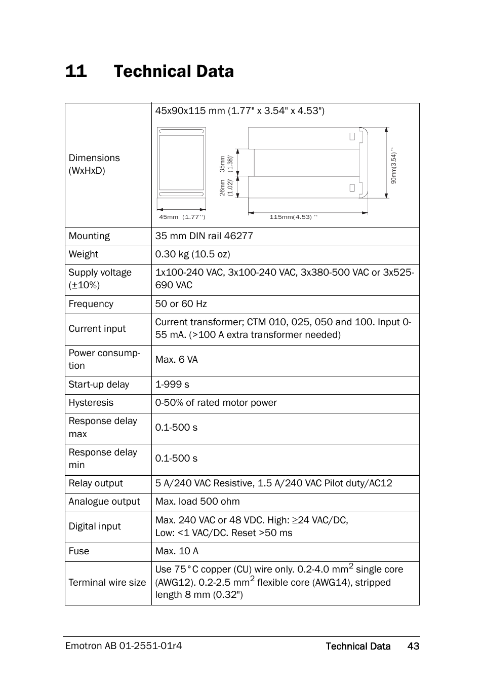 11 technical data, Technical data | Crompton Controls M20 User Manual | Page 44 / 56